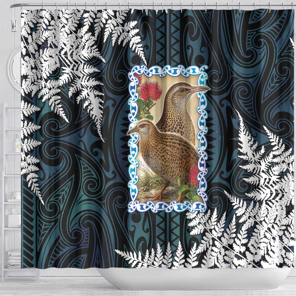 New Zealand Weka Shower Curtain Maori Hen Koru Pattern - Polynesian Pride