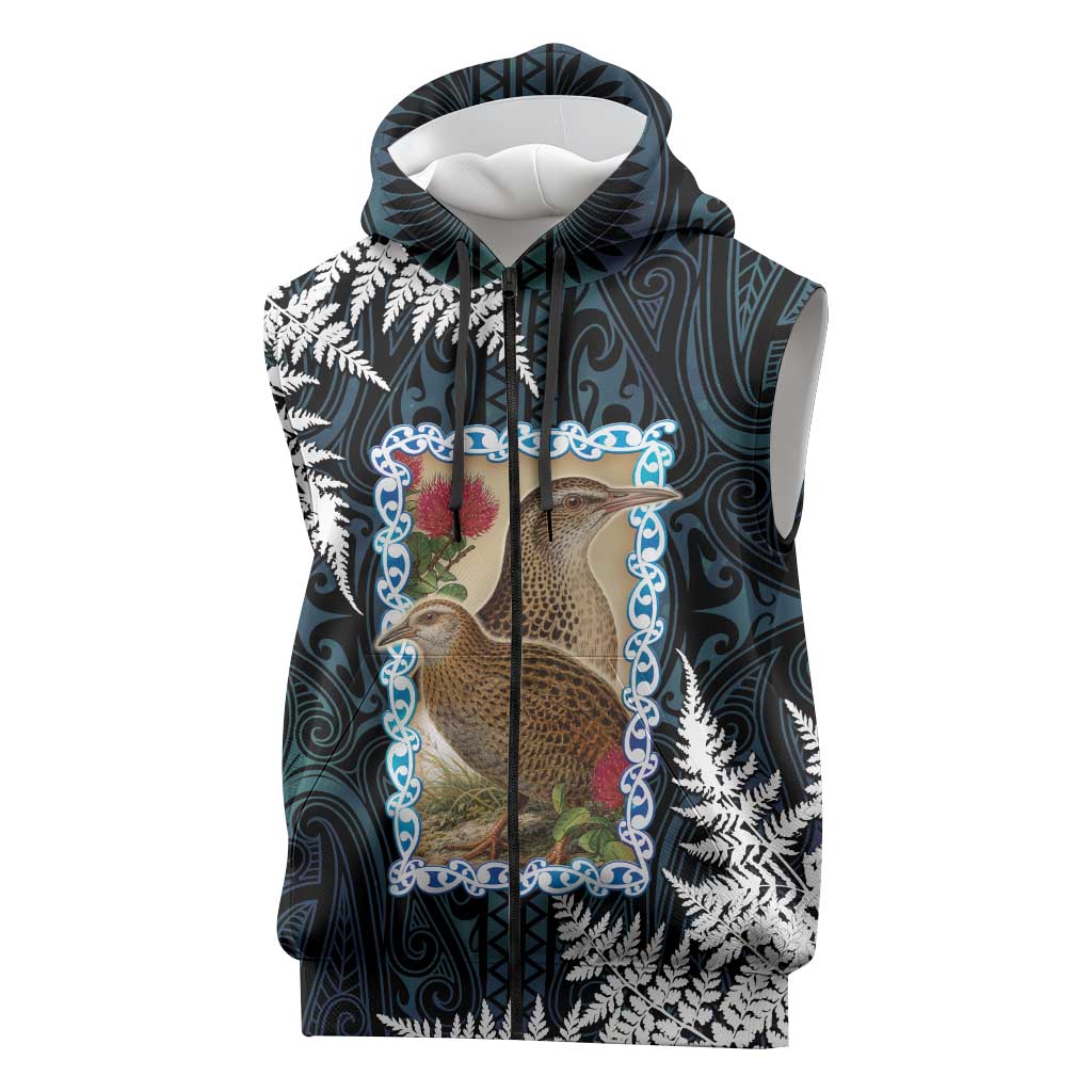 New Zealand Weka Sleeveless Zip Hoodie Maori Hen Koru Pattern LT05 Black - Polynesian Pride