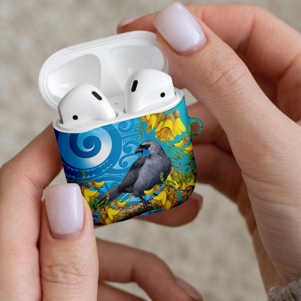 New Zealand Kokako Bird AirPods Case Maori Koru With Kowhai Flowers - Polynesian Pride