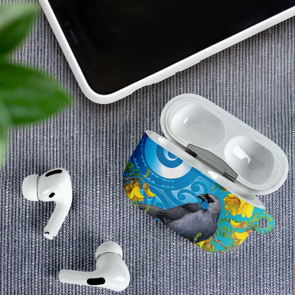 New Zealand Kokako Bird AirPods Case Maori Koru With Kowhai Flowers - Polynesian Pride