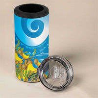 New Zealand Kokako Bird 4 in 1 Can Cooler Tumbler Maori Koru With Kowhai Flowers - Polynesian Pride
