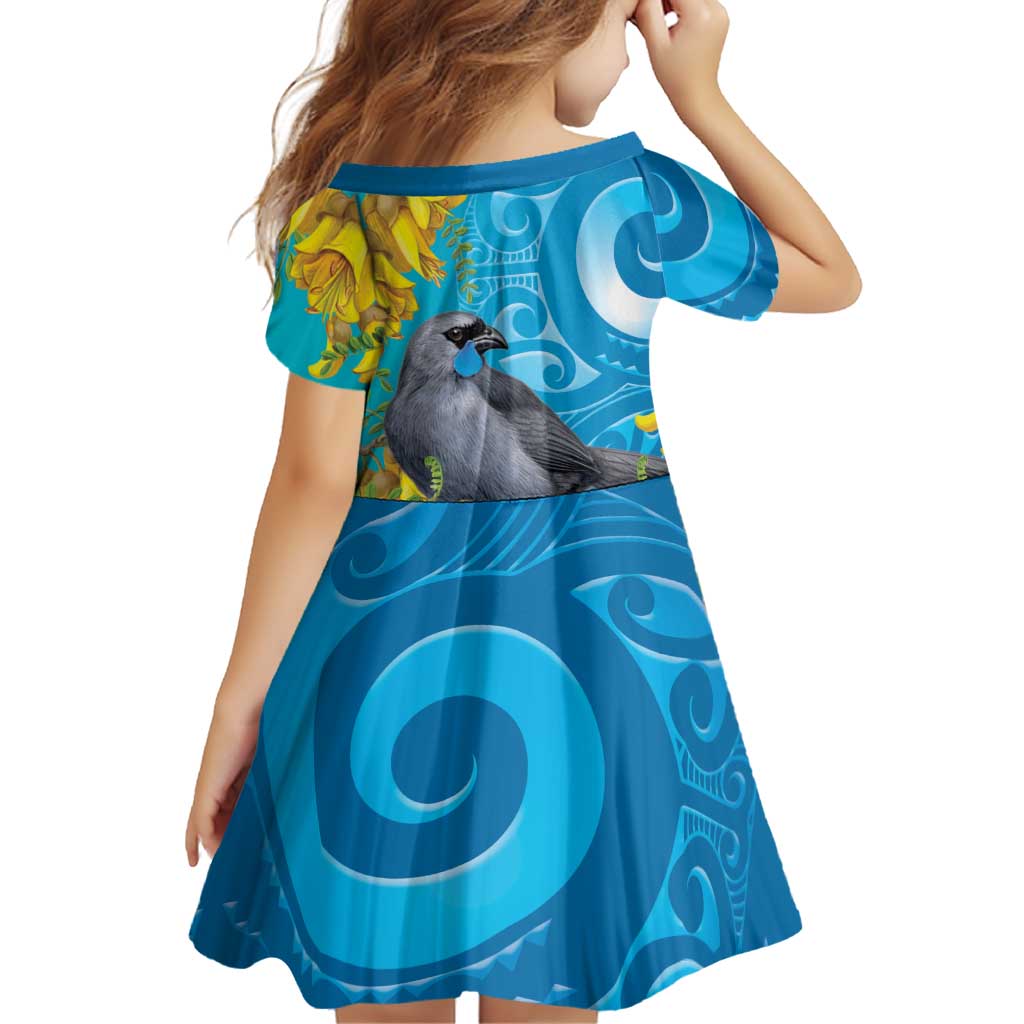 New Zealand Kokako Bird Family Matching Mermaid Dress and Hawaiian Shirt Maori Koru With Kowhai Flowers LT05 - Polynesian Pride
