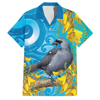 New Zealand Kokako Bird Family Matching Mermaid Dress and Hawaiian Shirt Maori Koru With Kowhai Flowers LT05 Dad's Shirt - Short Sleeve Aqua - Polynesian Pride