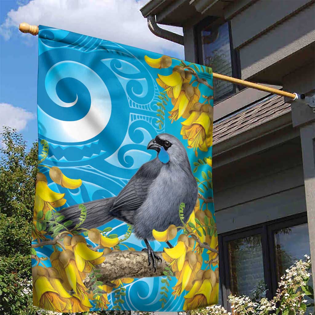 New Zealand Kokako Bird Garden Flag Maori Koru With Kowhai Flowers LT05 - Polynesian Pride