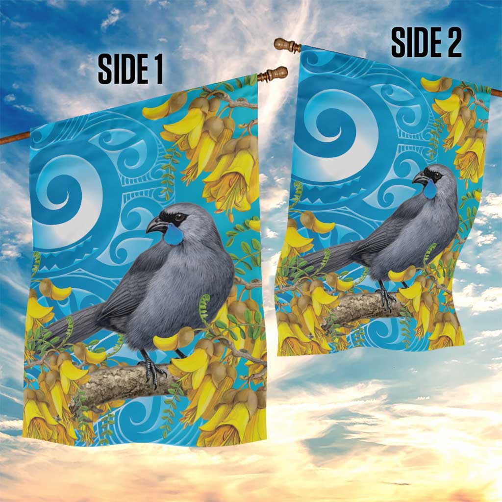 New Zealand Kokako Bird Garden Flag Maori Koru With Kowhai Flowers LT05 - Polynesian Pride