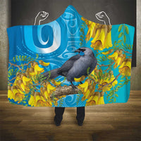 New Zealand Kokako Bird Hooded Blanket Maori Koru With Kowhai Flowers LT05 - Polynesian Pride