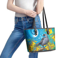 New Zealand Kokako Bird Leather Tote Bag Maori Koru With Kowhai Flowers LT05 - Polynesian Pride