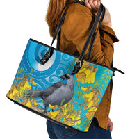 New Zealand Kokako Bird Leather Tote Bag Maori Koru With Kowhai Flowers LT05 - Polynesian Pride