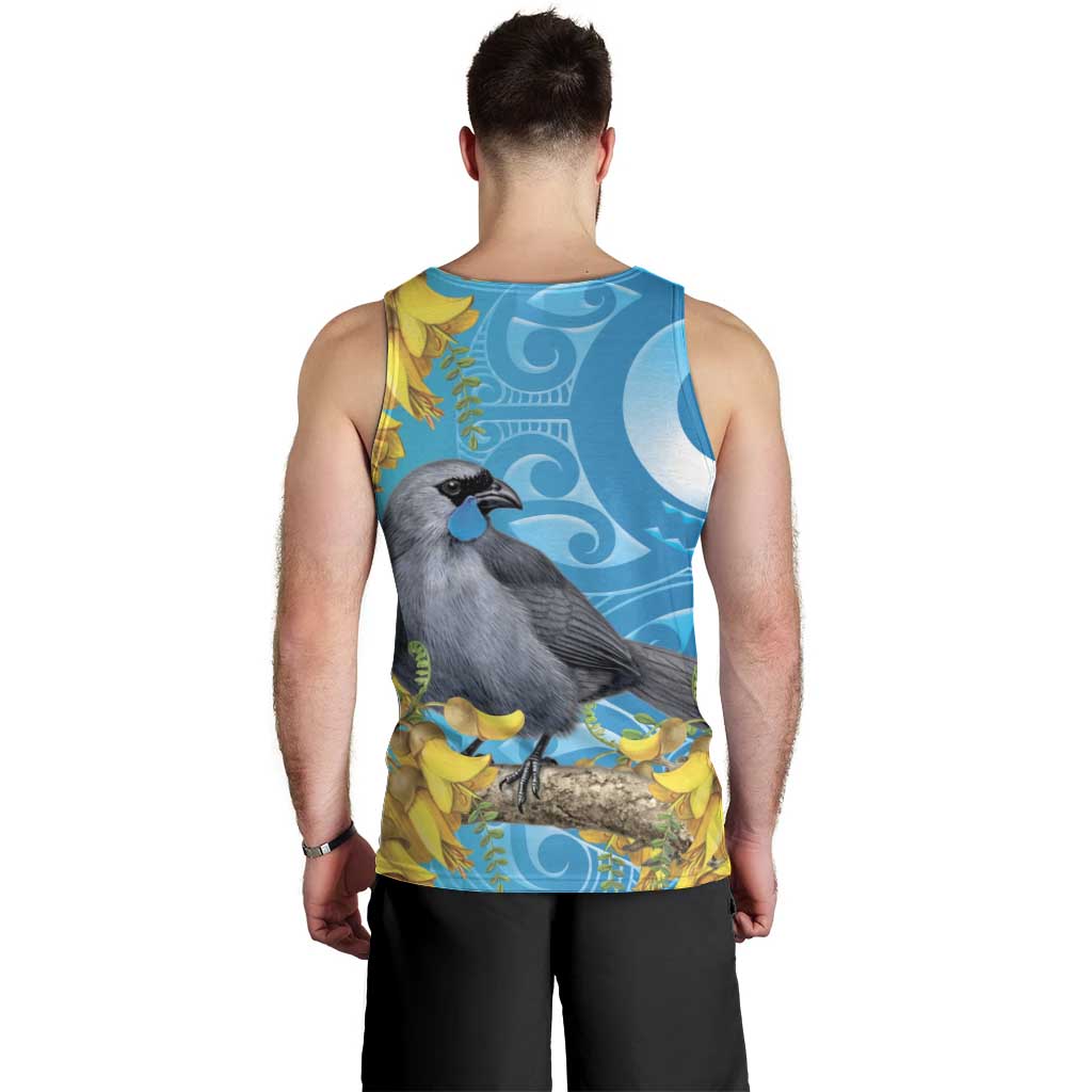 New Zealand Kokako Bird Men Tank Top Maori Koru With Kowhai Flowers LT05 - Polynesian Pride