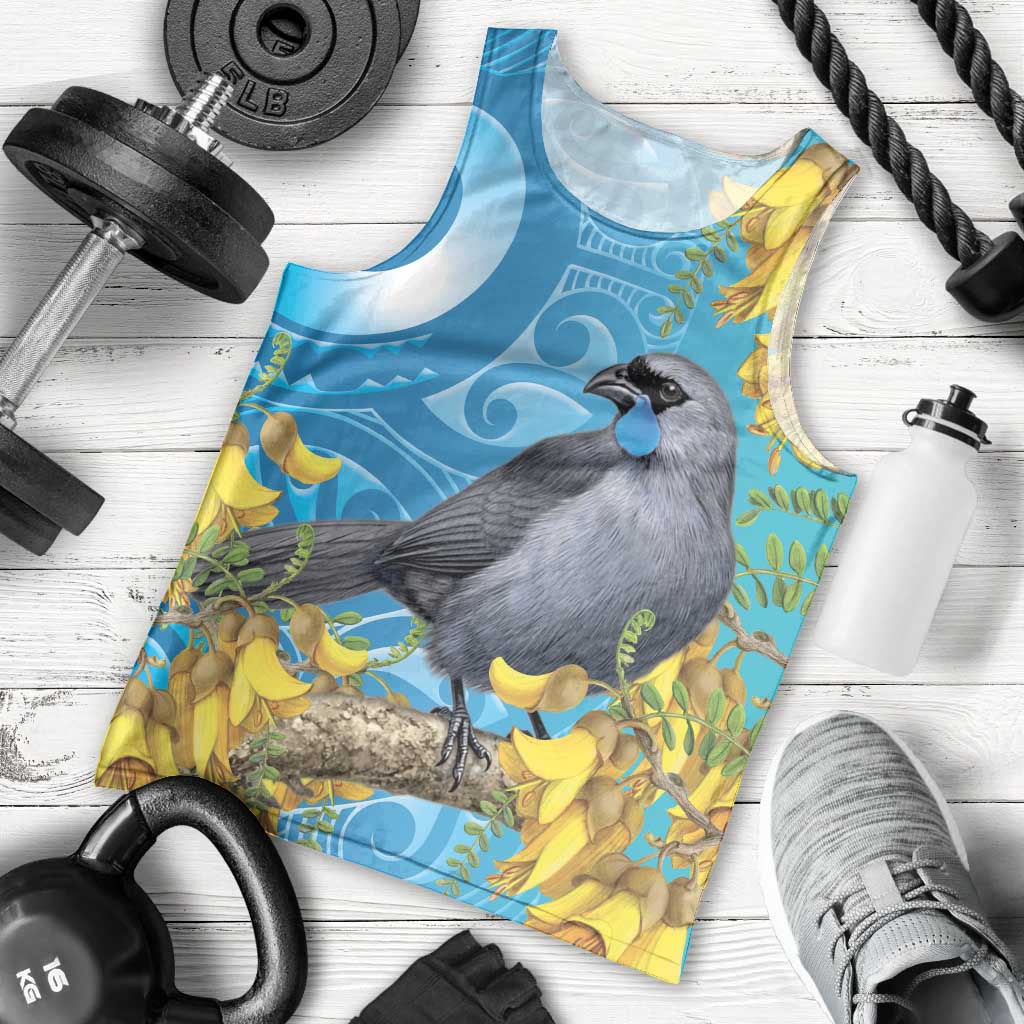 New Zealand Kokako Bird Men Tank Top Maori Koru With Kowhai Flowers LT05 - Polynesian Pride