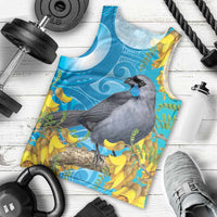 New Zealand Kokako Bird Men Tank Top Maori Koru With Kowhai Flowers LT05 - Polynesian Pride
