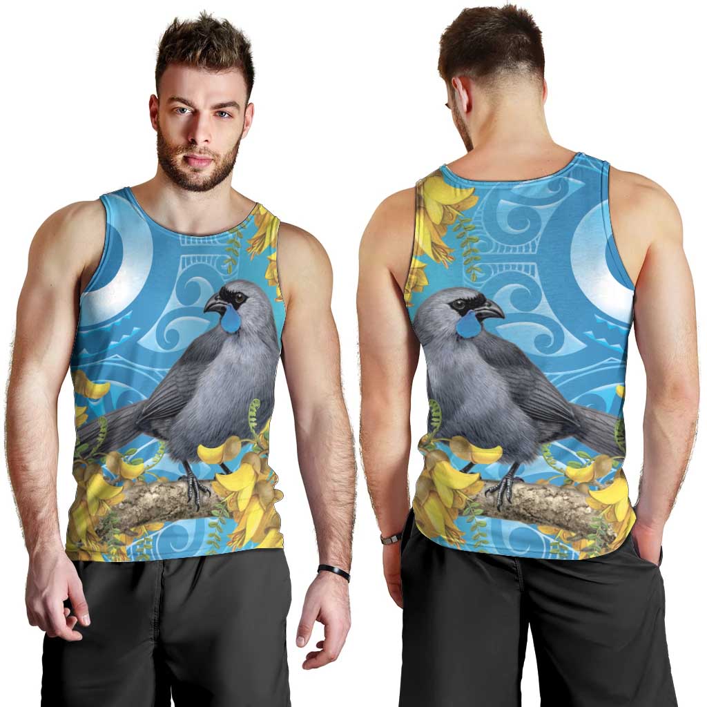 New Zealand Kokako Bird Men Tank Top Maori Koru With Kowhai Flowers LT05 - Polynesian Pride