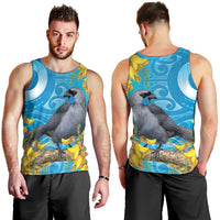 New Zealand Kokako Bird Men Tank Top Maori Koru With Kowhai Flowers LT05 - Polynesian Pride