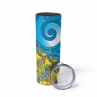 New Zealand Kokako Bird Skinny Tumbler Maori Koru With Kowhai Flowers - Polynesian Pride