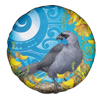 New Zealand Kokako Bird Spare Tire Cover Maori Koru With Kowhai Flowers - Polynesian Pride