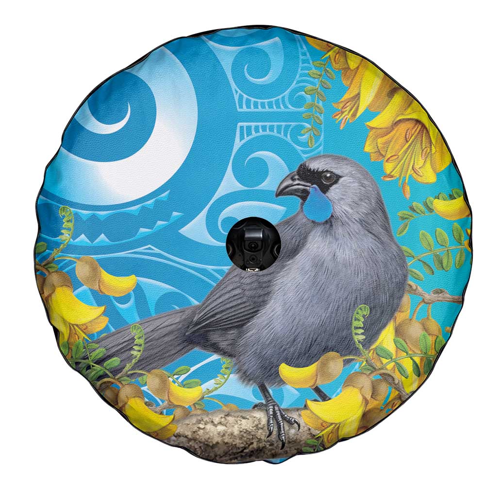 New Zealand Kokako Bird Spare Tire Cover Maori Koru With Kowhai Flowers - Polynesian Pride