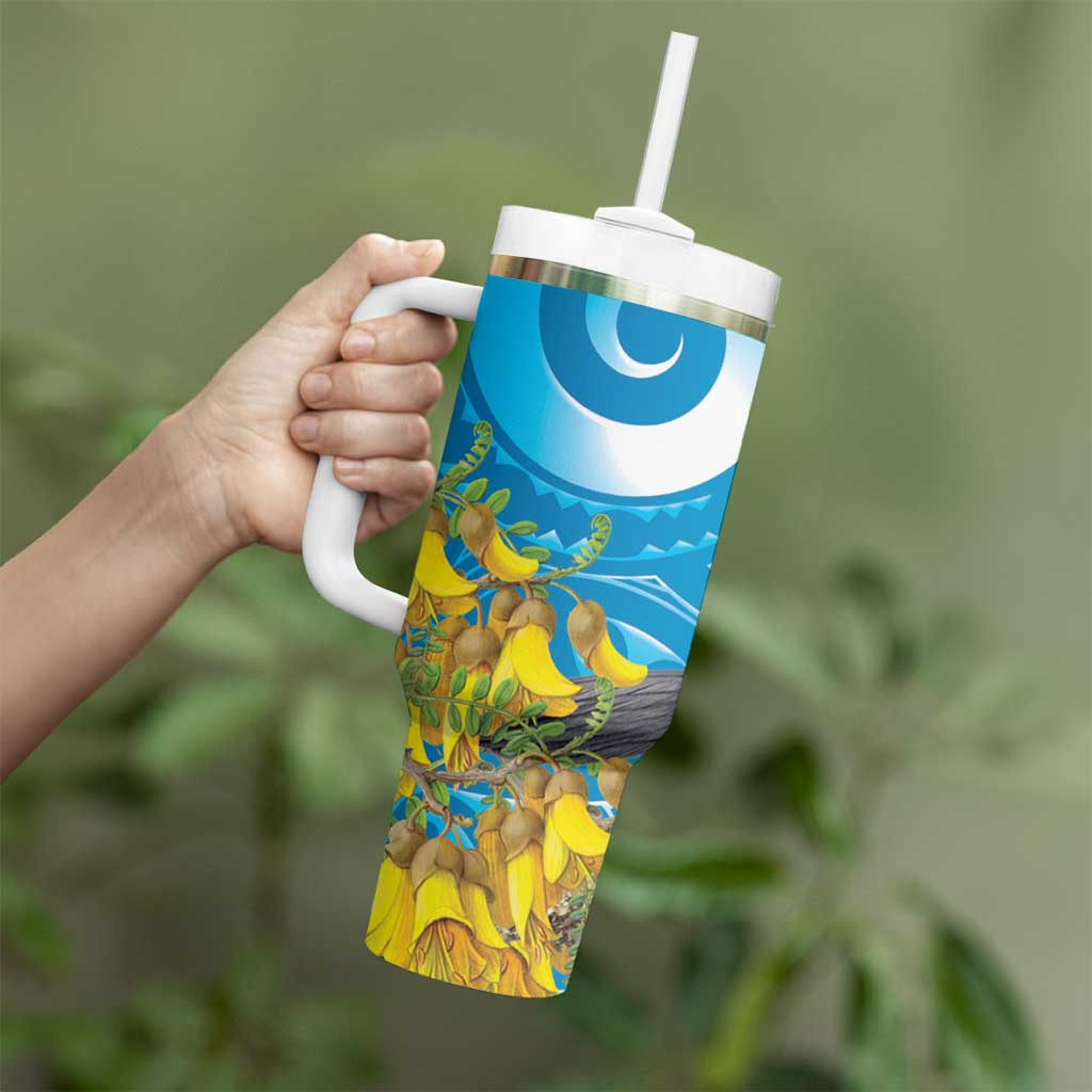 New Zealand Kokako Bird Tumbler With Handle Maori Koru With Kowhai Flowers LT05 - Polynesian Pride