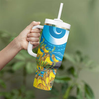 New Zealand Kokako Bird Tumbler With Handle Maori Koru With Kowhai Flowers LT05 - Polynesian Pride