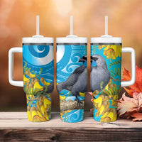 New Zealand Kokako Bird Tumbler With Handle Maori Koru With Kowhai Flowers LT05 - Polynesian Pride