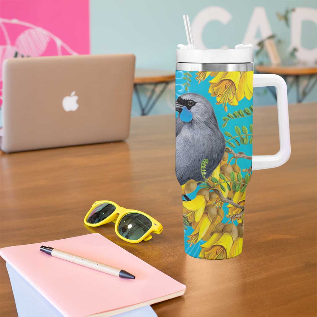 New Zealand Kokako Bird Tumbler With Handle Maori Koru With Kowhai Flowers LT05 - Polynesian Pride