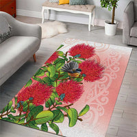 New Zealand Fantail Area Rug Maori Koru With Pohutukawa Flowers LT05 - Polynesian Pride
