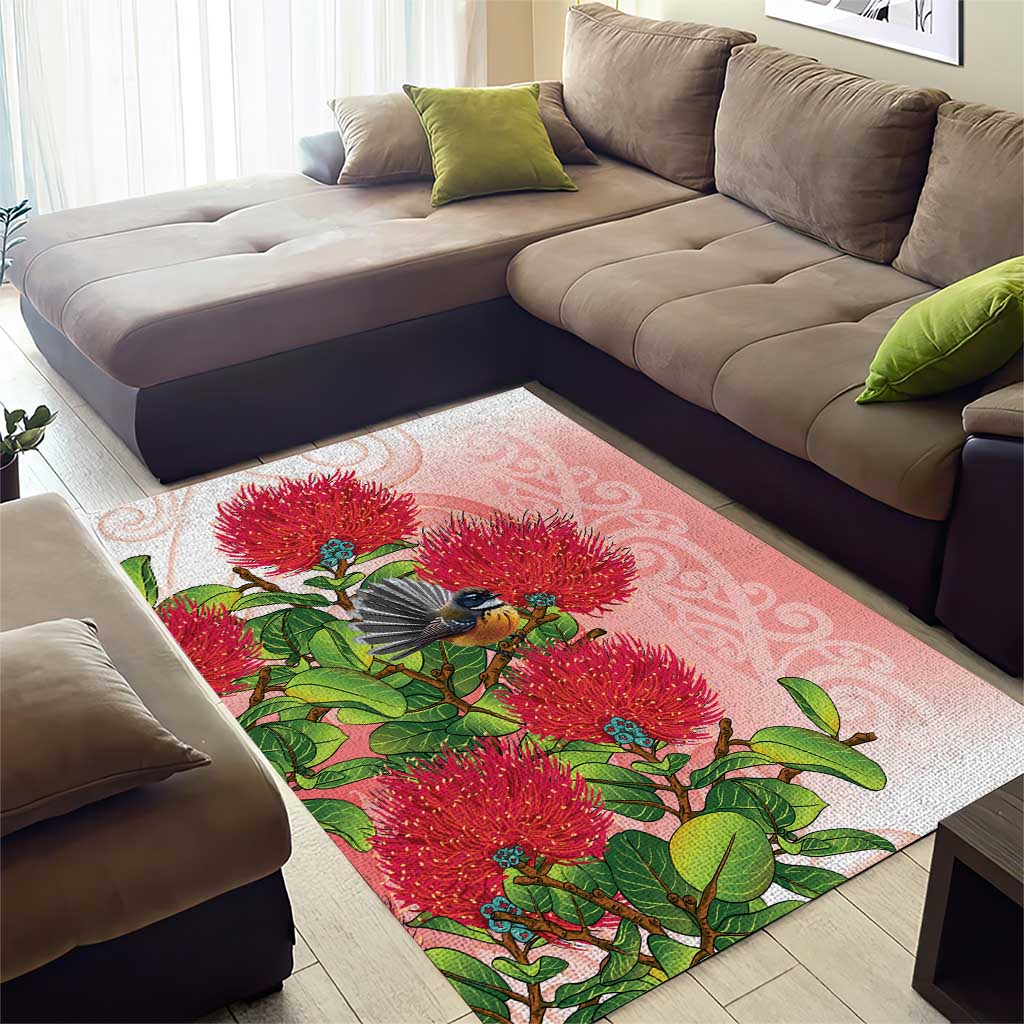 New Zealand Fantail Area Rug Maori Koru With Pohutukawa Flowers LT05 - Polynesian Pride