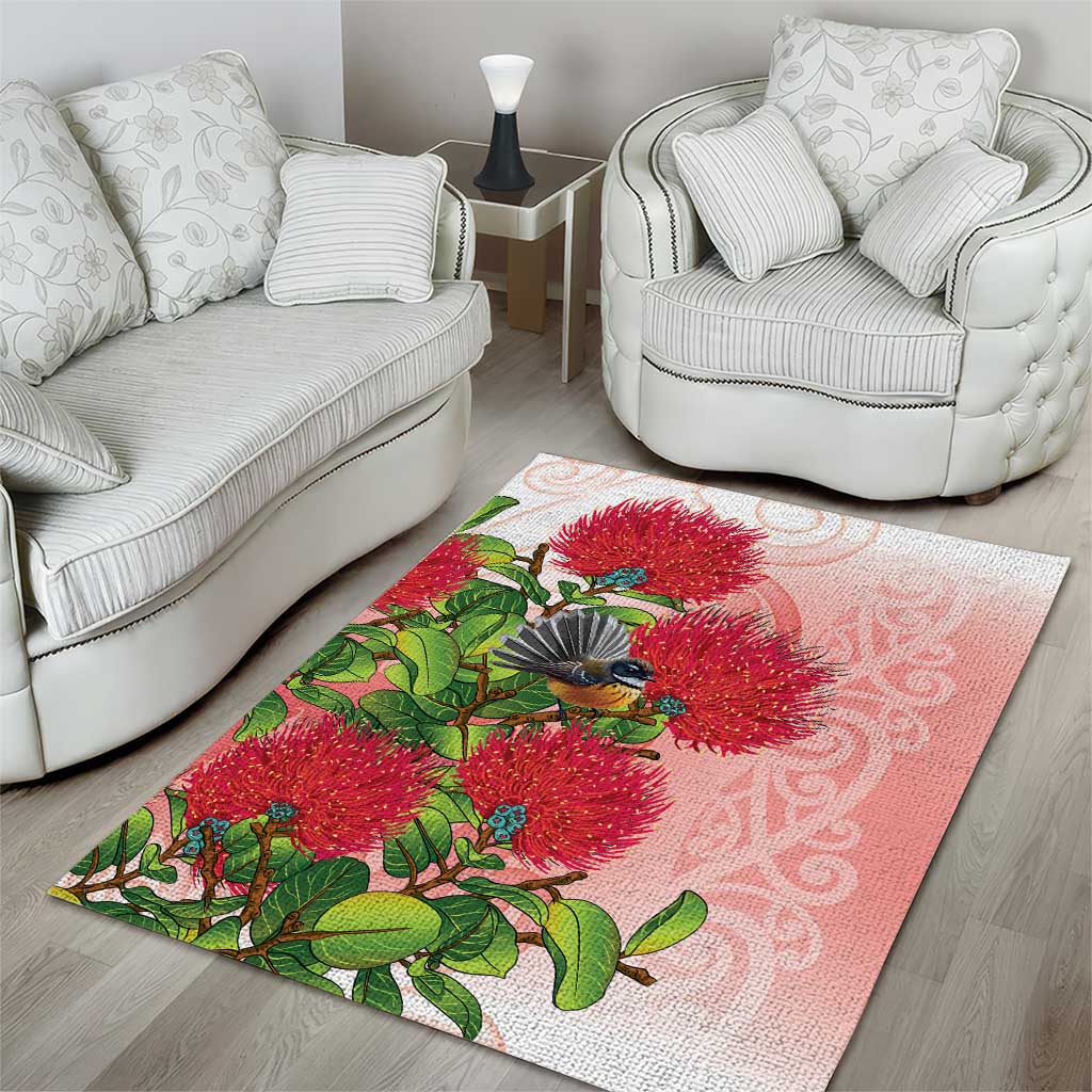 New Zealand Fantail Area Rug Maori Koru With Pohutukawa Flowers LT05 - Polynesian Pride