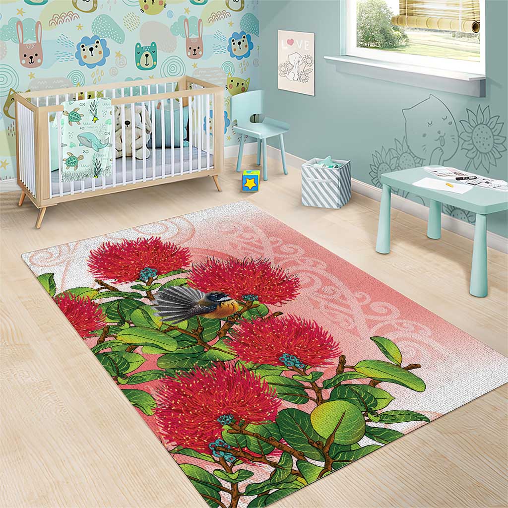 New Zealand Fantail Area Rug Maori Koru With Pohutukawa Flowers LT05 - Polynesian Pride