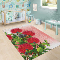 New Zealand Fantail Area Rug Maori Koru With Pohutukawa Flowers LT05 - Polynesian Pride