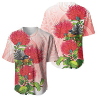 New Zealand Fantail Baseball Jersey Maori Koru With Pohutukawa Flowers - Polynesian Pride