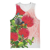 New Zealand Fantail Basketball Jersey Maori Koru With Pohutukawa Flowers - Polynesian Pride