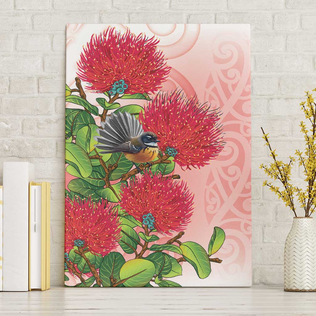 New Zealand Fantail Canvas Wall Art Maori Koru With Pohutukawa Flowers - Polynesian Pride