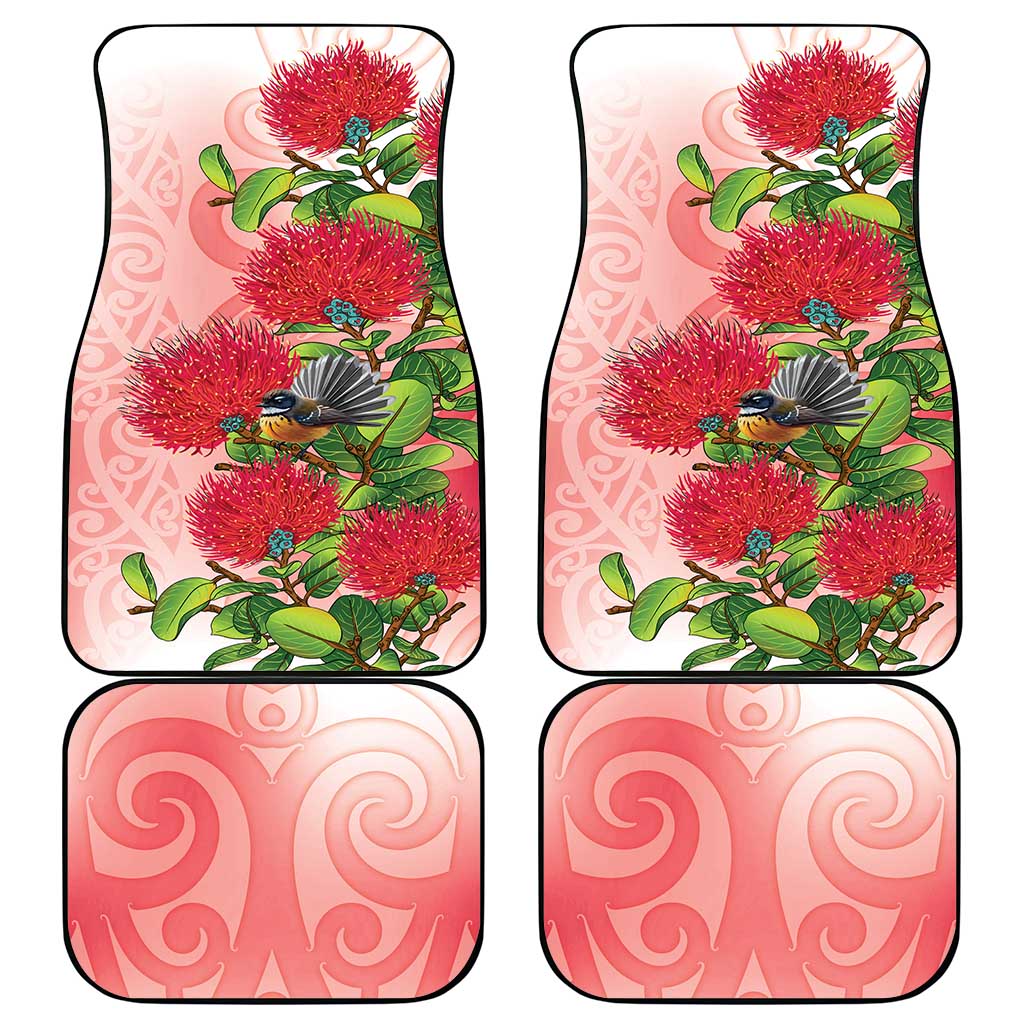 New Zealand Fantail Car Mats Maori Koru With Pohutukawa Flowers LT05 - Polynesian Pride