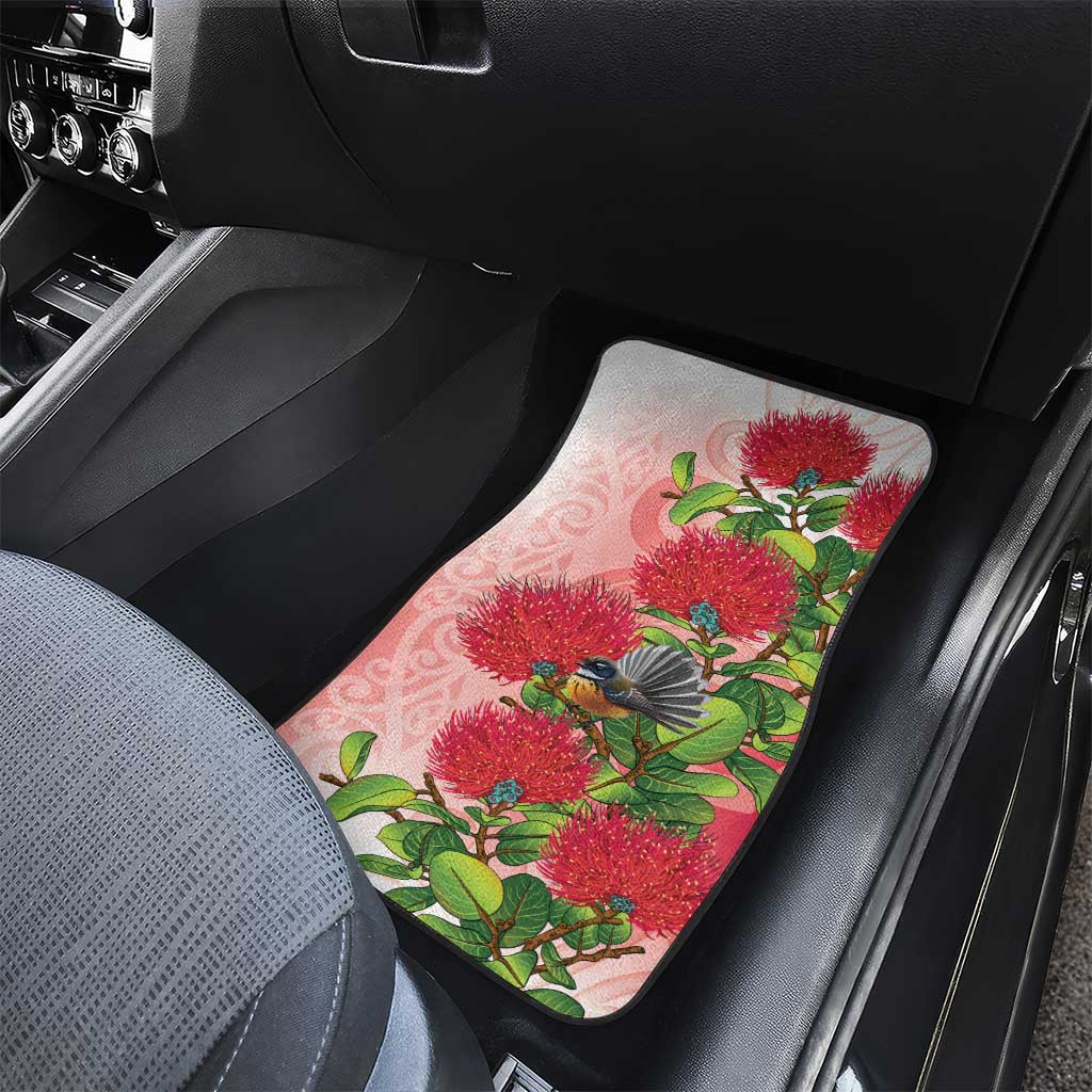 New Zealand Fantail Car Mats Maori Koru With Pohutukawa Flowers LT05 - Polynesian Pride