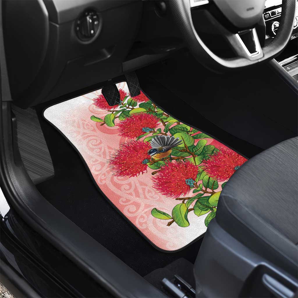 New Zealand Fantail Car Mats Maori Koru With Pohutukawa Flowers LT05 - Polynesian Pride