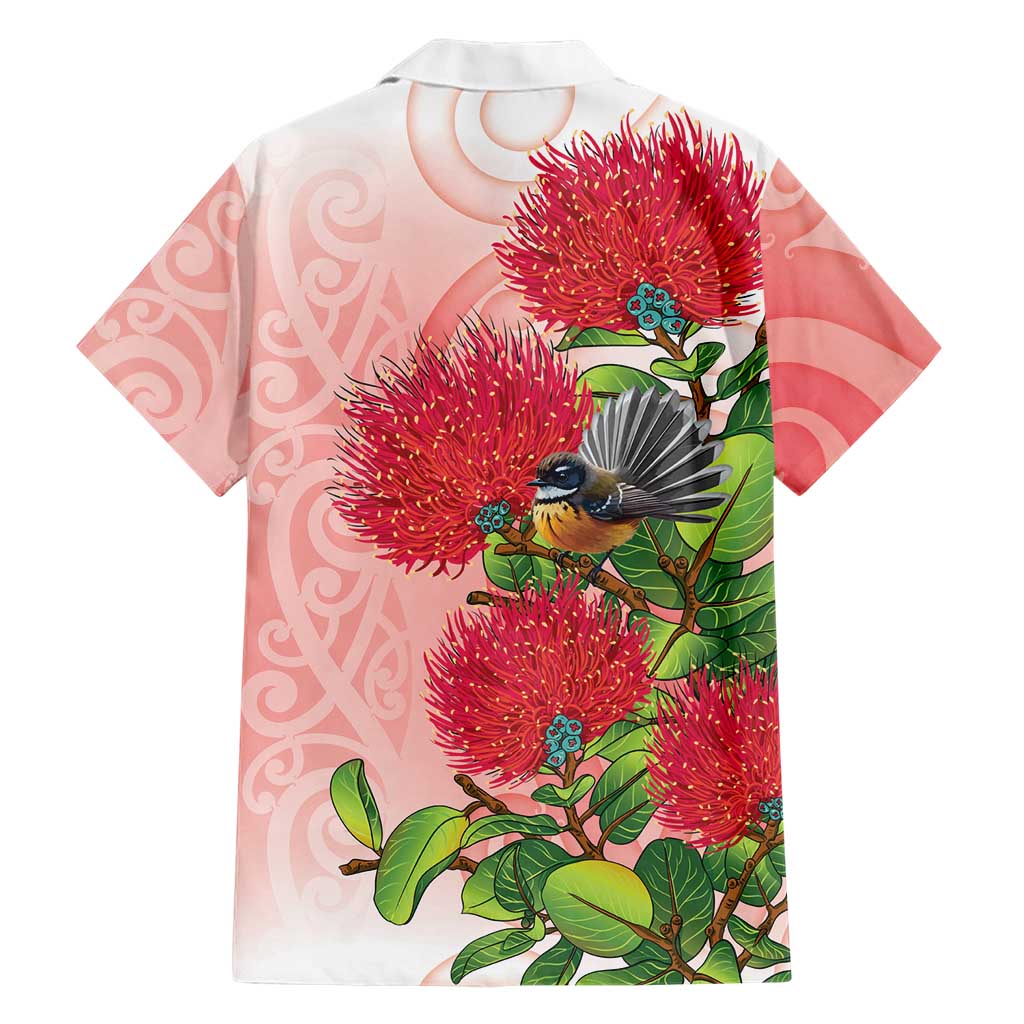 New Zealand Fantail Family Matching Long Sleeve Bodycon Dress and Hawaiian Shirt Maori Koru With Pohutukawa Flowers