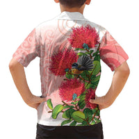New Zealand Fantail Family Matching Mermaid Dress and Hawaiian Shirt Maori Koru With Pohutukawa Flowers