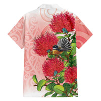 New Zealand Fantail Family Matching Summer Maxi Dress and Hawaiian Shirt Maori Koru With Pohutukawa Flowers