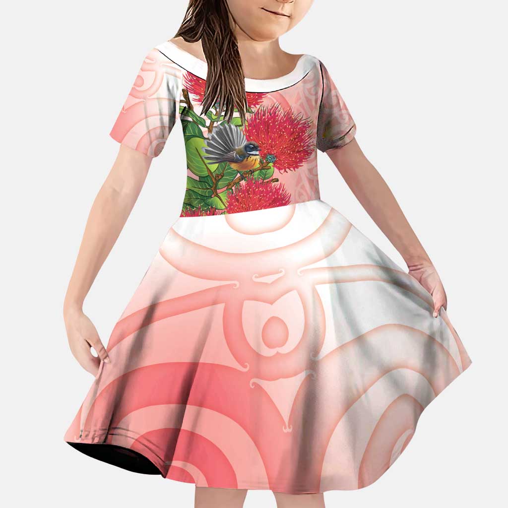 New Zealand Fantail Family Matching Tank Maxi Dress and Hawaiian Shirt Maori Koru With Pohutukawa Flowers