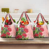 New Zealand Fantail Grocery Bag Maori Koru With Pohutukawa Flowers LT05 3-pack One Size Red - Polynesian Pride