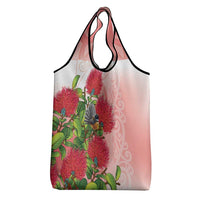 New Zealand Fantail Grocery Bag Maori Koru With Pohutukawa Flowers LT05 - Polynesian Pride