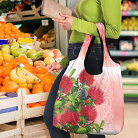 New Zealand Fantail Grocery Bag Maori Koru With Pohutukawa Flowers LT05 - Polynesian Pride