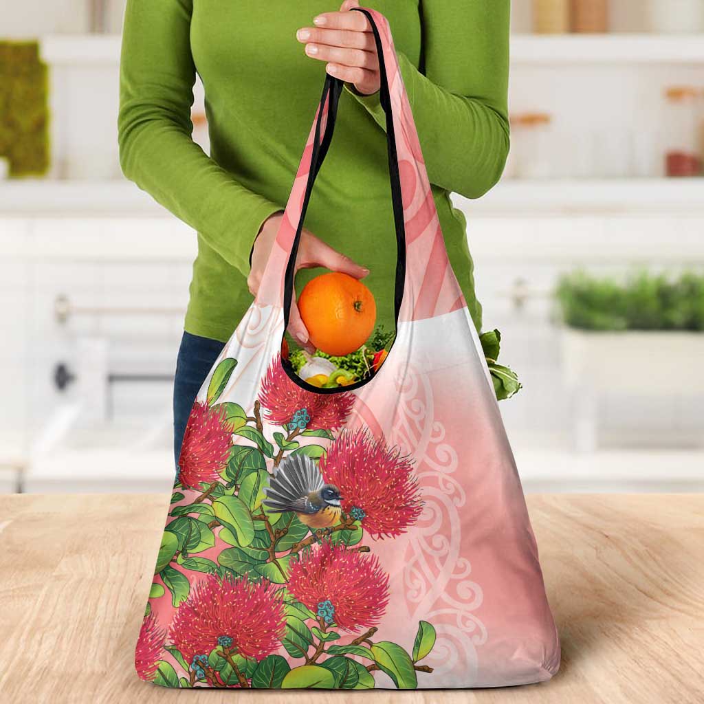 New Zealand Fantail Grocery Bag Maori Koru With Pohutukawa Flowers LT05 - Polynesian Pride