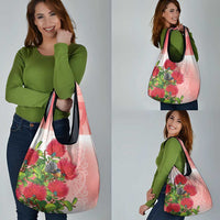 New Zealand Fantail Grocery Bag Maori Koru With Pohutukawa Flowers LT05 - Polynesian Pride