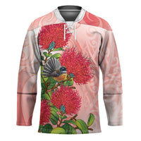 New Zealand Fantail Hockey Jersey Maori Koru With Pohutukawa Flowers - Polynesian Pride