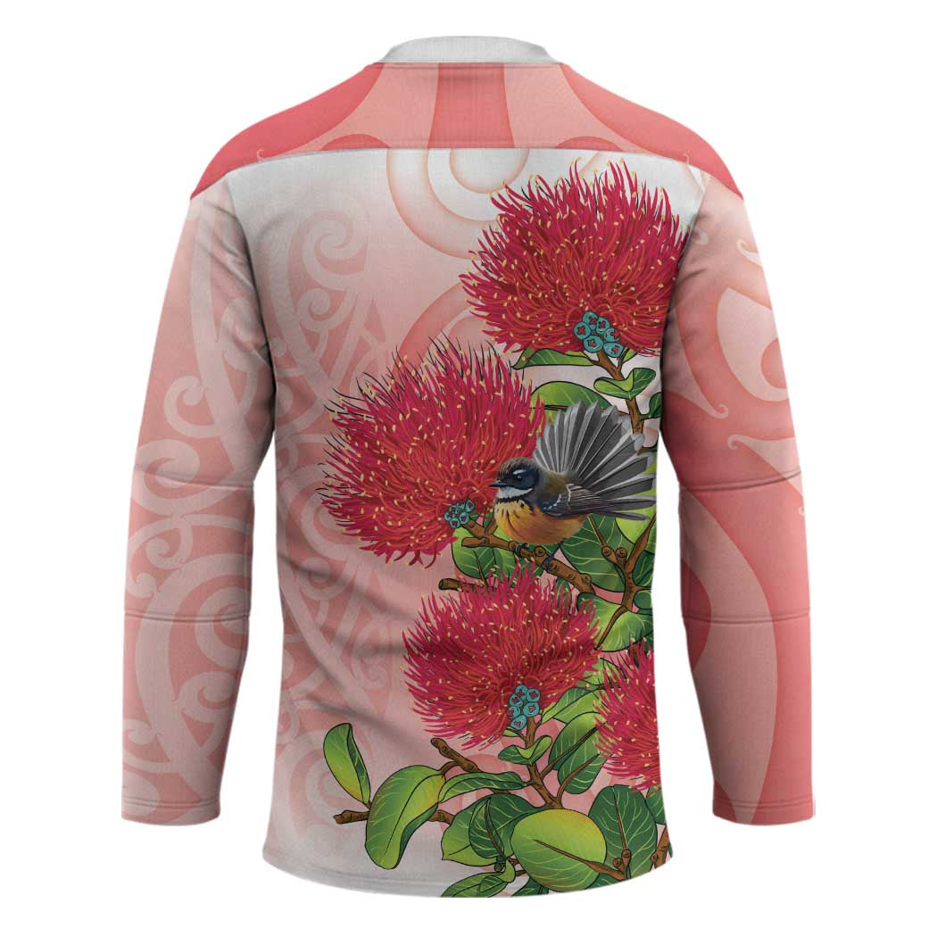 New Zealand Fantail Hockey Jersey Maori Koru With Pohutukawa Flowers - Polynesian Pride