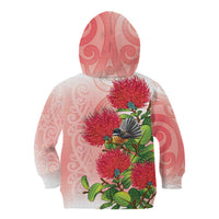 New Zealand Fantail Kid Hoodie Maori Koru With Pohutukawa Flowers LT05 - Polynesian Pride