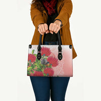 New Zealand Fantail Leather Bag Maori Koru With Pohutukawa Flowers - Polynesian Pride