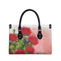New Zealand Fantail Leather Bag Maori Koru With Pohutukawa Flowers - Polynesian Pride