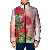 New Zealand Fantail Padded Jacket Maori Koru With Pohutukawa Flowers LT05 Men Red - Polynesian Pride